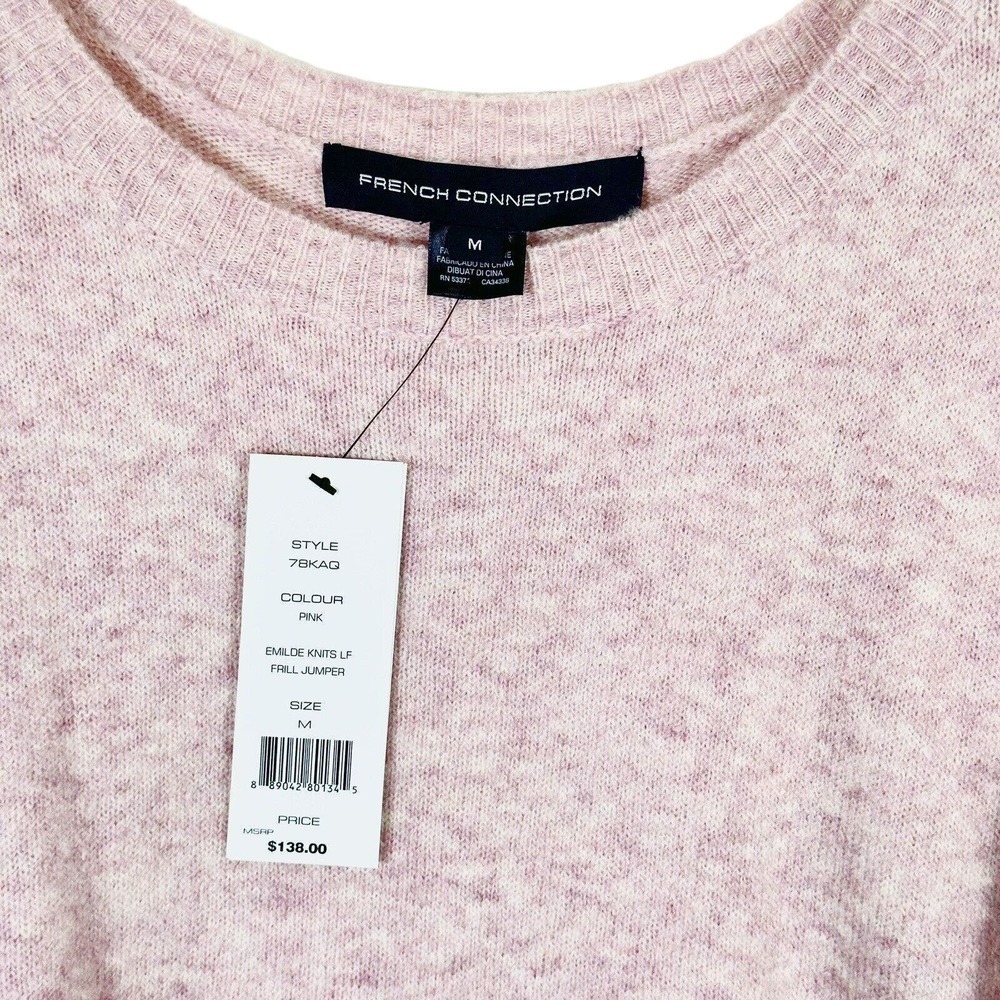 French Connection Emilde Knits Flare Sleeve Frill Pink Jumper Sweater M NWT $138 - Picture 9 of 9